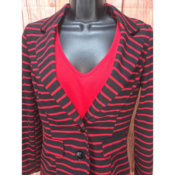 Stooshy Womens 2-Button Red Striped Blazer Jacket XS - Picture 3 of 6